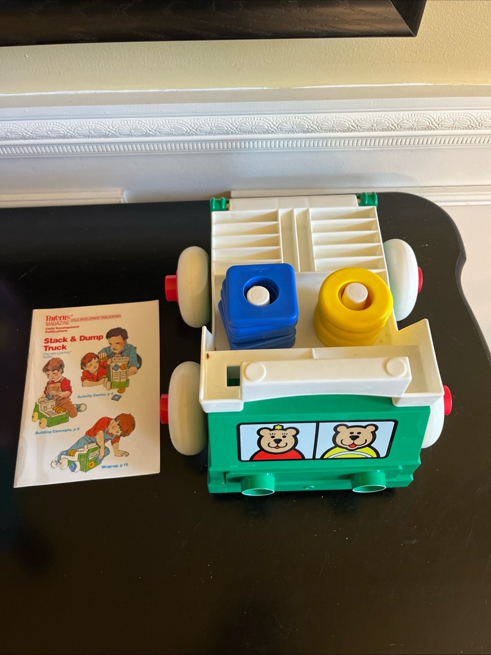 vintage parents magazine Stack & Dump truck shape building and activity toy-mint